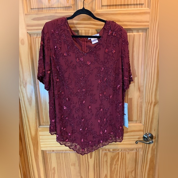 Roaman's Tops - Roaman's Burgundy Beaded Blouse